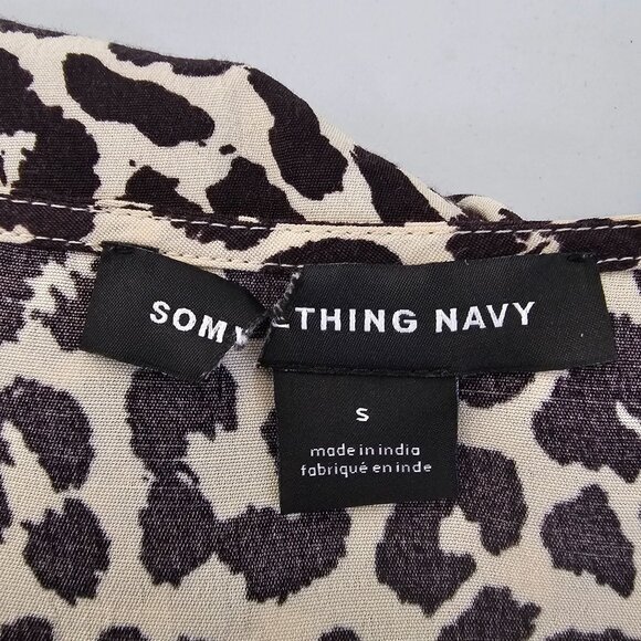 Something Navy S Leopard Print Mini Dress Short Puff Sleeve Button Animal Swing - Picture 6 of 7